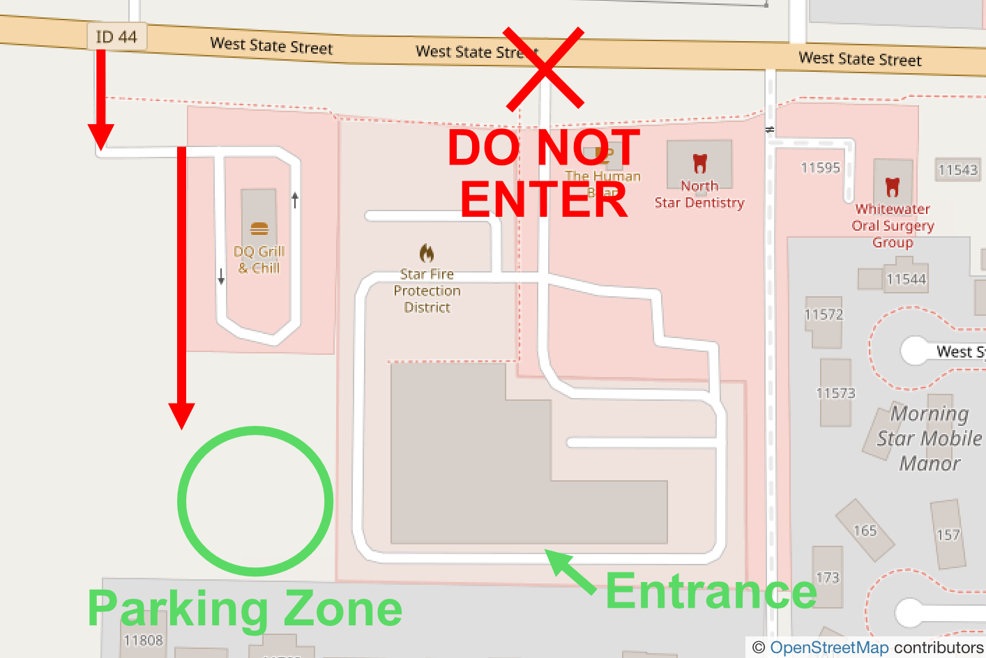 Parking diagram showing designated parking area